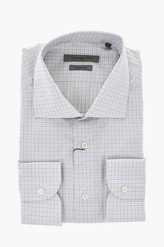 Camicia Wrinkle-Free a Quadretti con Collo Francese