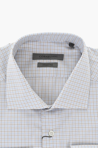 Camicia Wrinkle-Free a Quadretti con Collo Francese