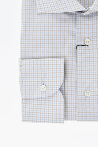 Camicia Wrinkle-Free a Quadretti con Collo Francese