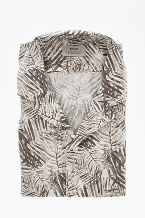 CC COLLECTION Short-Sleeved Botanical Print Shirt With Cuban Collar