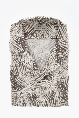 CC COLLECTION Short-Sleeved Botanical Print Shirt With Cuban Collar