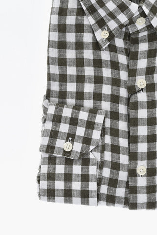 Camicia in Lino a Quadri con Colletto Button-Down