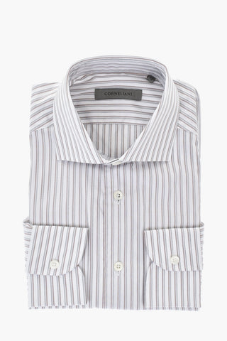 Camicia in Popeline di Cotone a Righe con Collo Francese