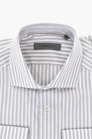 Camicia in Popeline di Cotone a Righe con Collo Francese