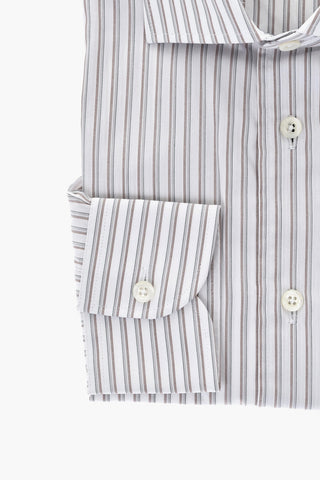 Camicia in Popeline di Cotone a Righe con Collo Francese