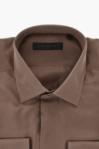 CODE Camicia in Seta a Tinta Unita con Abottonatura a Scomparsa