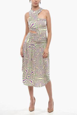 Patterned Midi Dress with Cut-Out Details