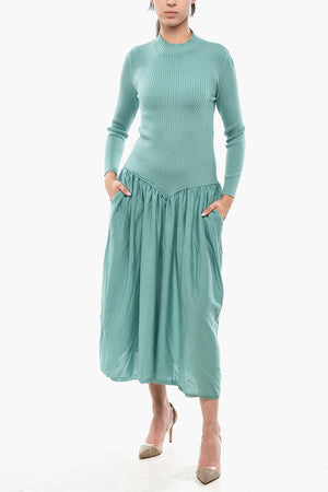 Ribbed Virgin Wool Dress with Flared Hem