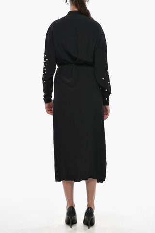 Vestito A AMniche Lunghe In Seta Con Dettagli Perline