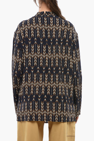 Printed Silk Long-Sleeved Blouse ZADIE with Knot Detail