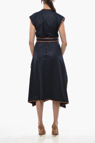 Asymmetrisches Midi-Kleid ELOISE aus Wollflanell mit kontrastierenden Besätzen und Gürtel