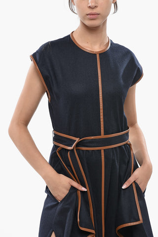 Asymmetrisches Midi-Kleid ELOISE aus Wollflanell mit kontrastierenden Besätzen und Gürtel