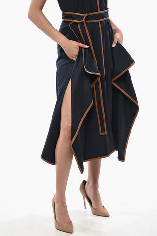 Asymmetrisches Midi-Kleid ELOISE aus Wollflanell mit kontrastierenden Besätzen und Gürtel