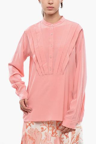 Silk Tuxedo-Style Blouse with Mandarin Collar