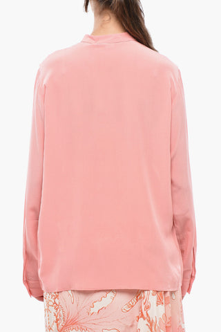 Silk Tuxedo-Style Blouse with Mandarin Collar