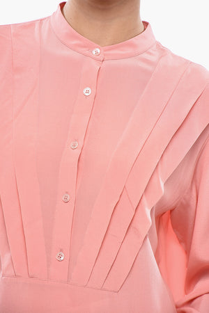 Silk Tuxedo-Style Blouse with Mandarin Collar