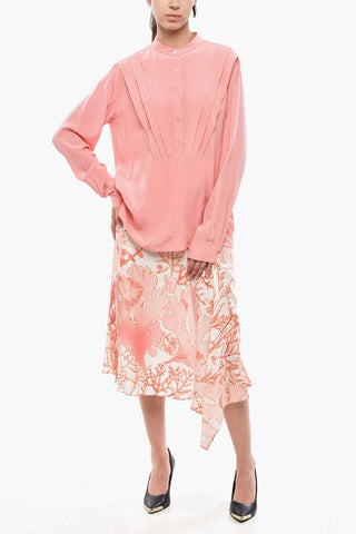 Silk Tuxedo-Style Blouse with Mandarin Collar