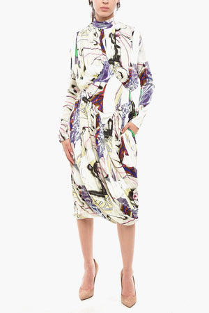 Patterned Flared Dress with Pleats