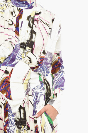 Patterned Flared Dress with Pleats