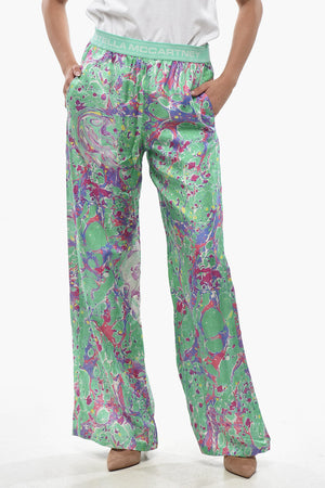 Pantaloni in Seta Fantasia con Elastico Logato in Vita