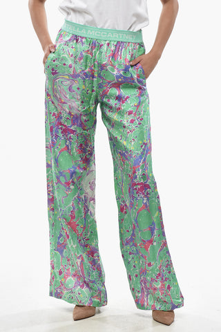 Silk Patterned Trousers with Logo Elastic Waistband