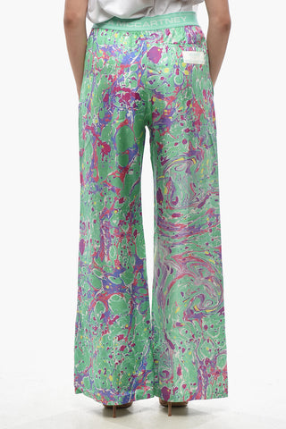 Silk Patterned Trousers with Logo Elastic Waistband