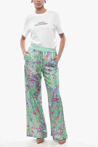 Silk Patterned Trousers with Logo Elastic Waistband
