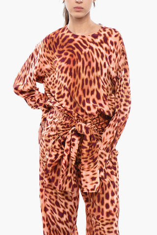 Printed Silk Long-Sleeved Jumpsuit ALL IN ONE