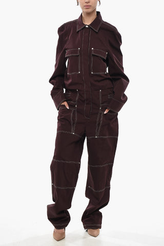가벼운 면 점프수트 WORKWEAR ALL IN ONE 긴 소매 노출 스티치