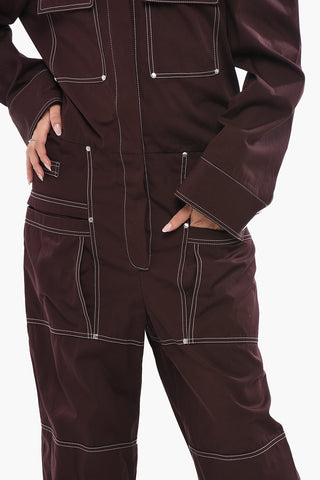 가벼운 면 점프수트 WORKWEAR ALL IN ONE 긴 소매 노출 스티치