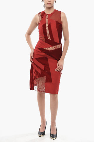 Tubino Midi in Patchwork con Dettagli in Velour e Pizzo