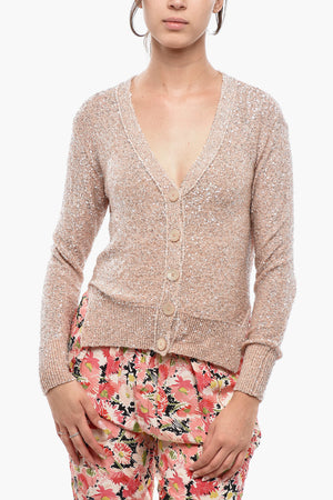 Knit Cardigan with Sequins and Back Slit