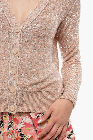 Knit Cardigan with Sequins and Back Slit