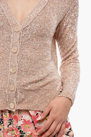 Cardigan in Maglia con Paillettes e Spacco Posteriore