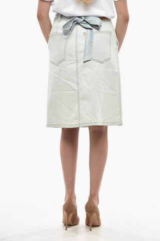 Gonna Midi in Denim Lavaggio Chiaro con Cintura