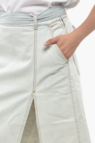 Gonna Midi in Denim Lavaggio Chiaro con Cintura