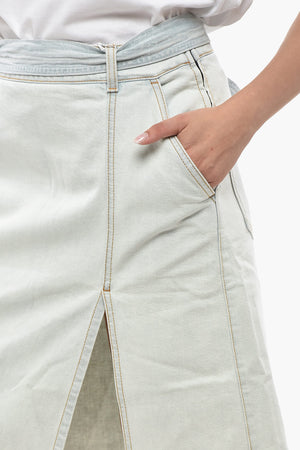 Light-Wash Denim Midi Skirt With Belt