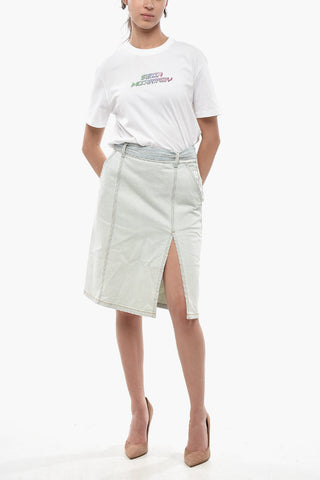 Gonna Midi in Denim Lavaggio Chiaro con Cintura