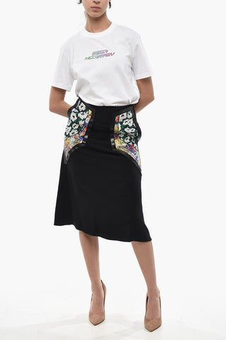 Midi Skirt with Floral Patch Motif