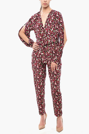 Silk Floral Jumpsuit BLOSSOM with V-Neck