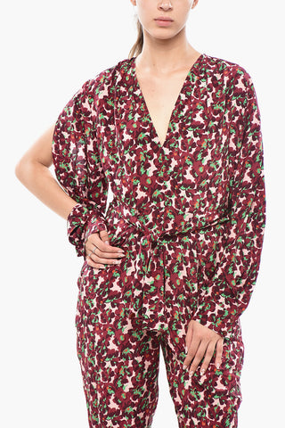 Silk Floral Jumpsuit BLOSSOM with V-Neck