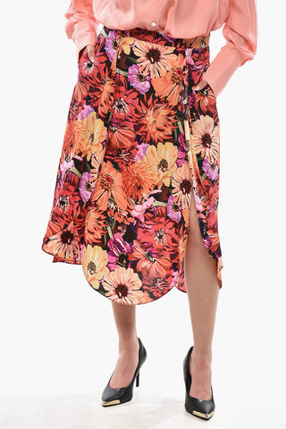 Silk Flared Midi Skirt with Floral Pattern