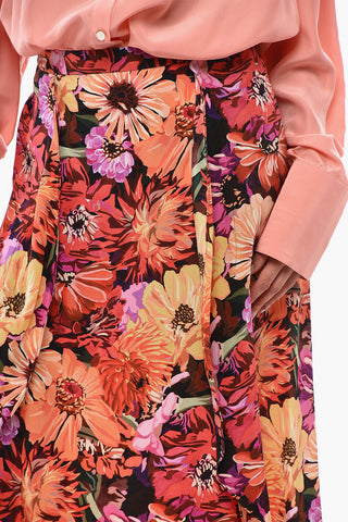 Silk Flared Midi Skirt with Floral Pattern
