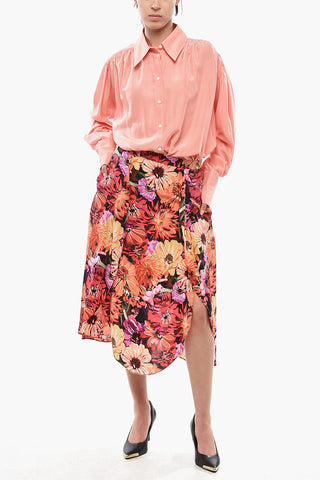Silk Flared Midi Skirt with Floral Pattern