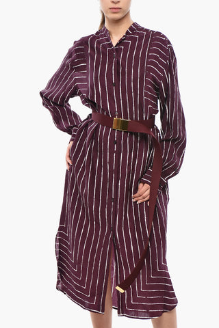 Chemisier PLASTRON in Seta a Righe con Cintura