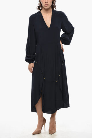 Vestito Maxi In Seta Crepe de Chine A Maniche Lunghe
