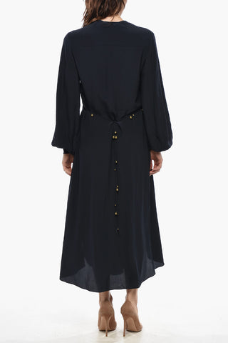 Vestito Maxi In Seta Crepe de Chine A Maniche Lunghe