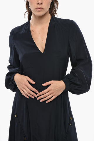 Vestito Maxi In Seta Crepe de Chine A Maniche Lunghe