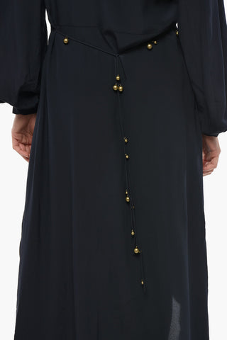 Vestito Maxi In Seta Crepe de Chine A Maniche Lunghe