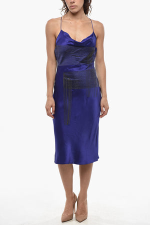 Slip Dress in Satin Con Catena e Spalline Incrociate